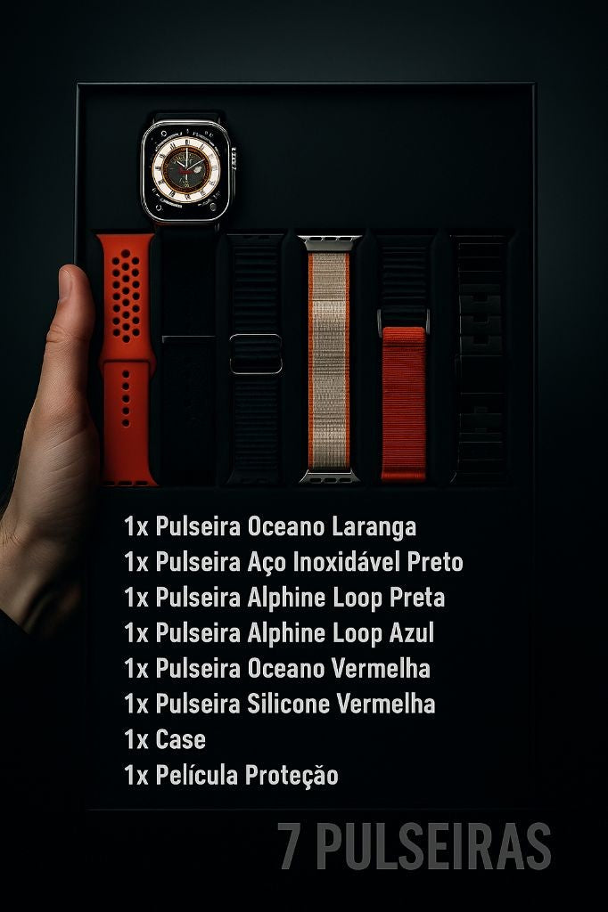 Smartwatch W68 Pro Max — NFC Integrado e Kit com 7 Pulseiras
