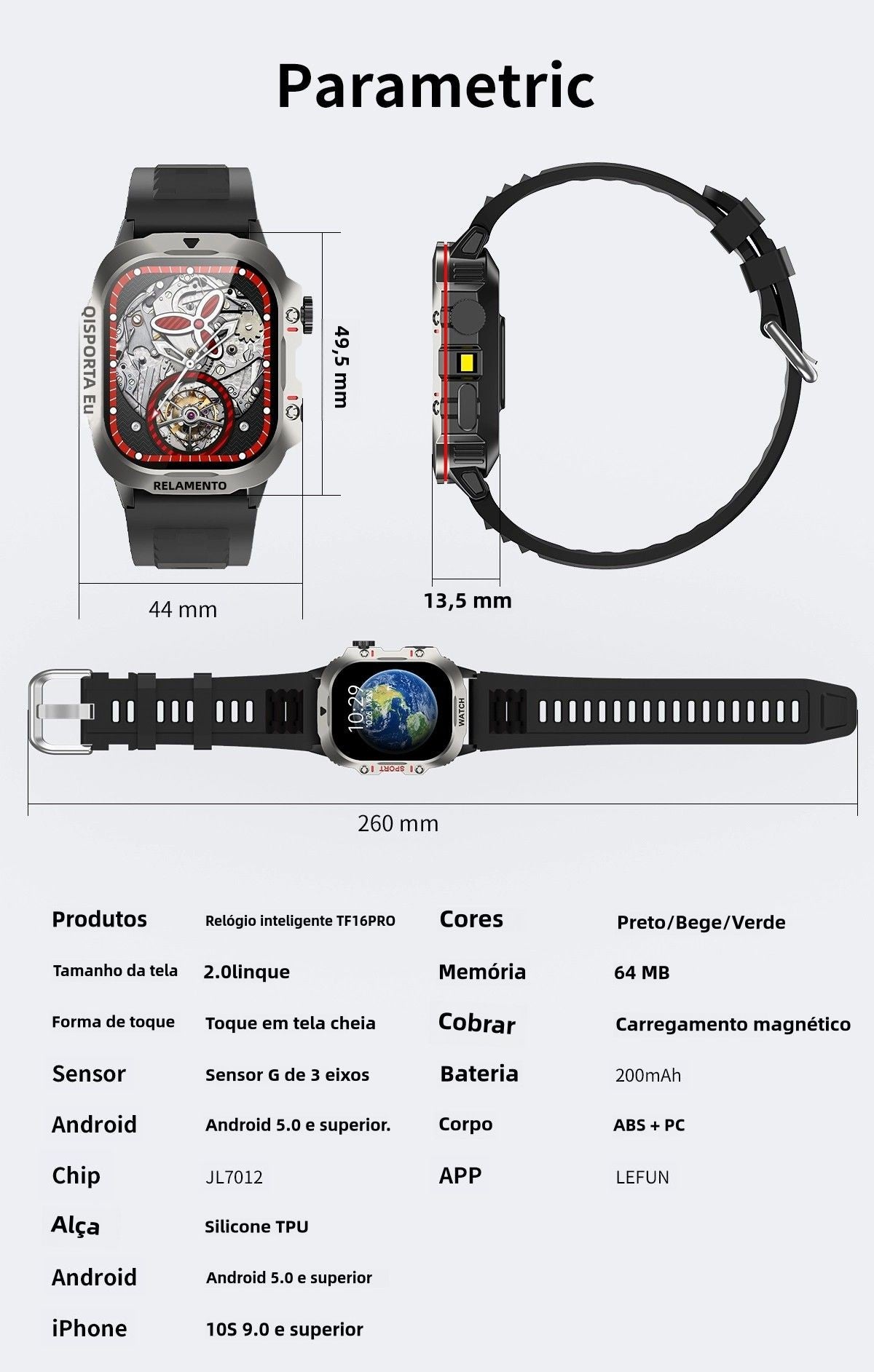 Smartwatch Masculino 2.01” — Fitness, Monitor de Saúde e Chamada via Bluetooth
