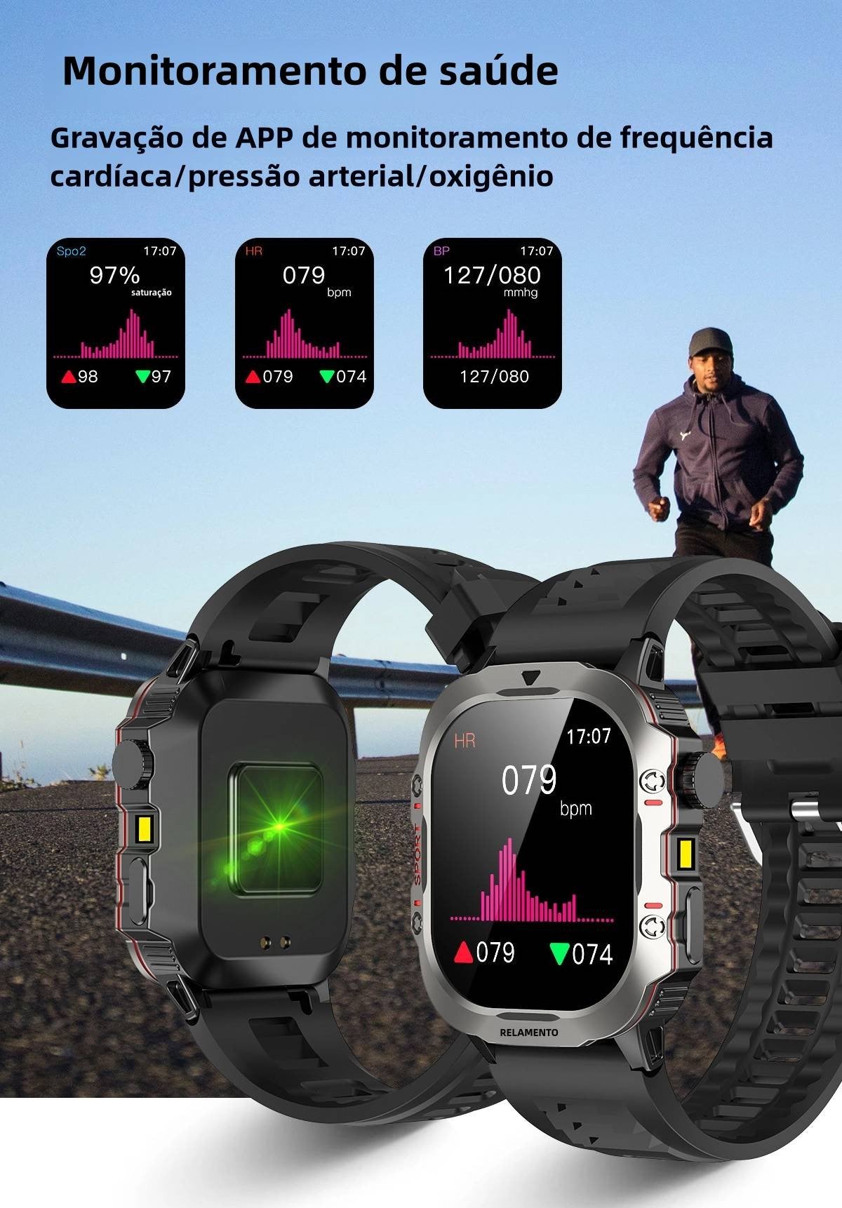 Smartwatch Masculino 2.01” — Fitness, Monitor de Saúde e Chamada via Bluetooth