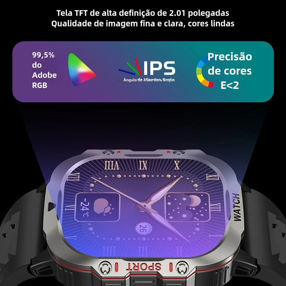 Smartwatch Masculino 2.01” — Fitness, Monitor de Saúde e Chamada via Bluetooth