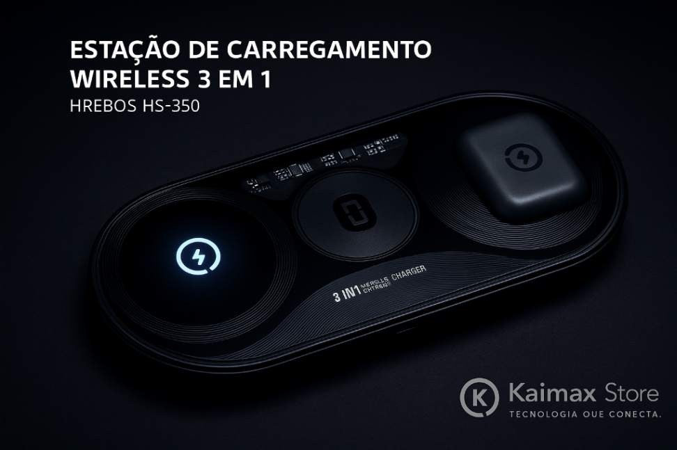 Estação Wireless 3 em 1 Hrebos HS-350 — Design, Praticidade e Tecnologia