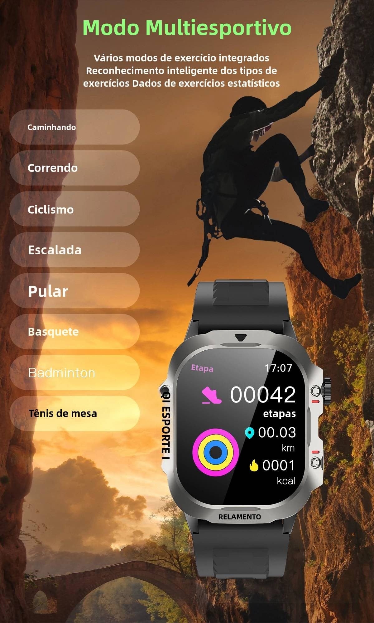 Smartwatch Masculino 2.01” — Fitness, Monitor de Saúde e Chamada via Bluetooth