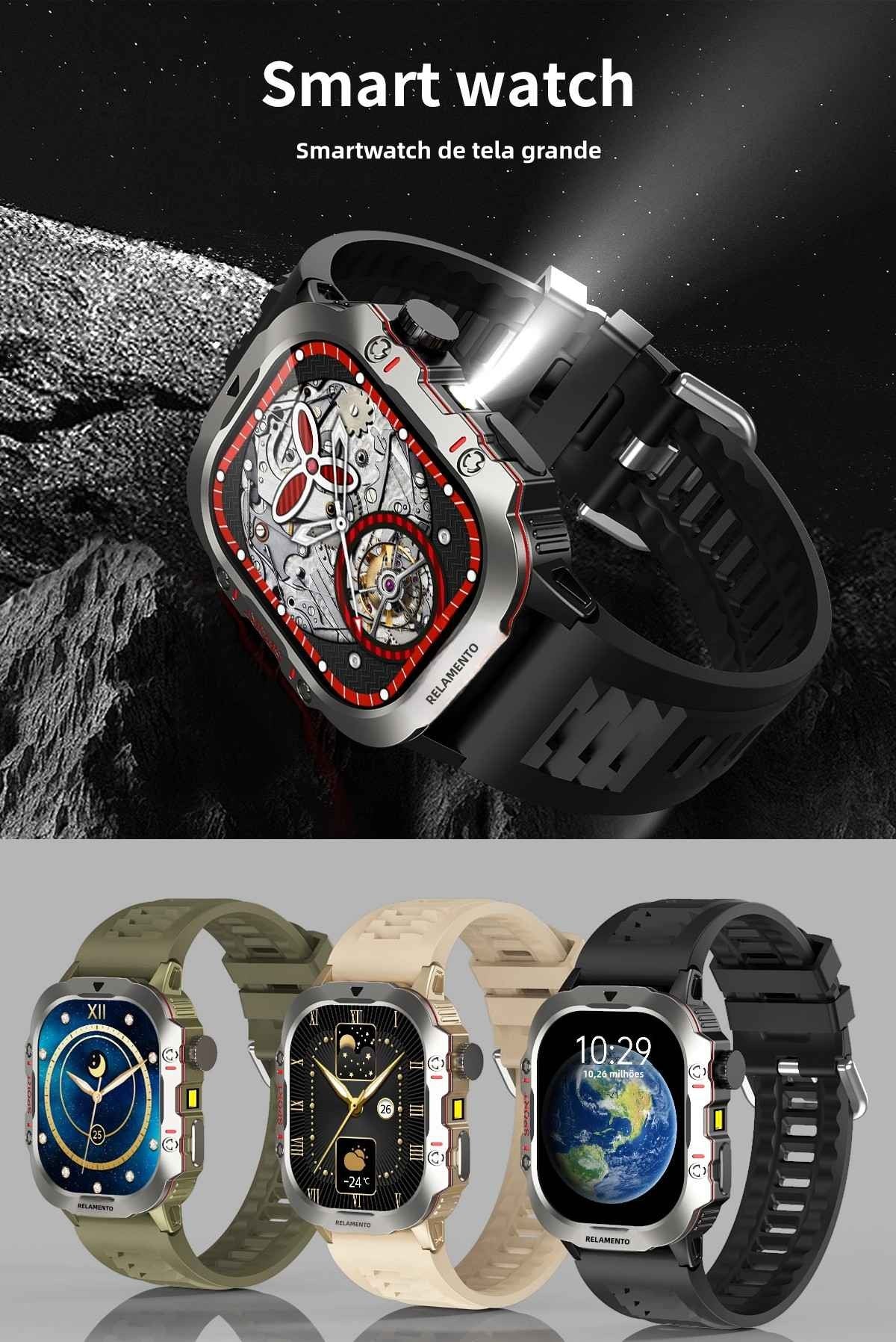 Smartwatch Masculino 2.01” — Fitness, Monitor de Saúde e Chamada via Bluetooth