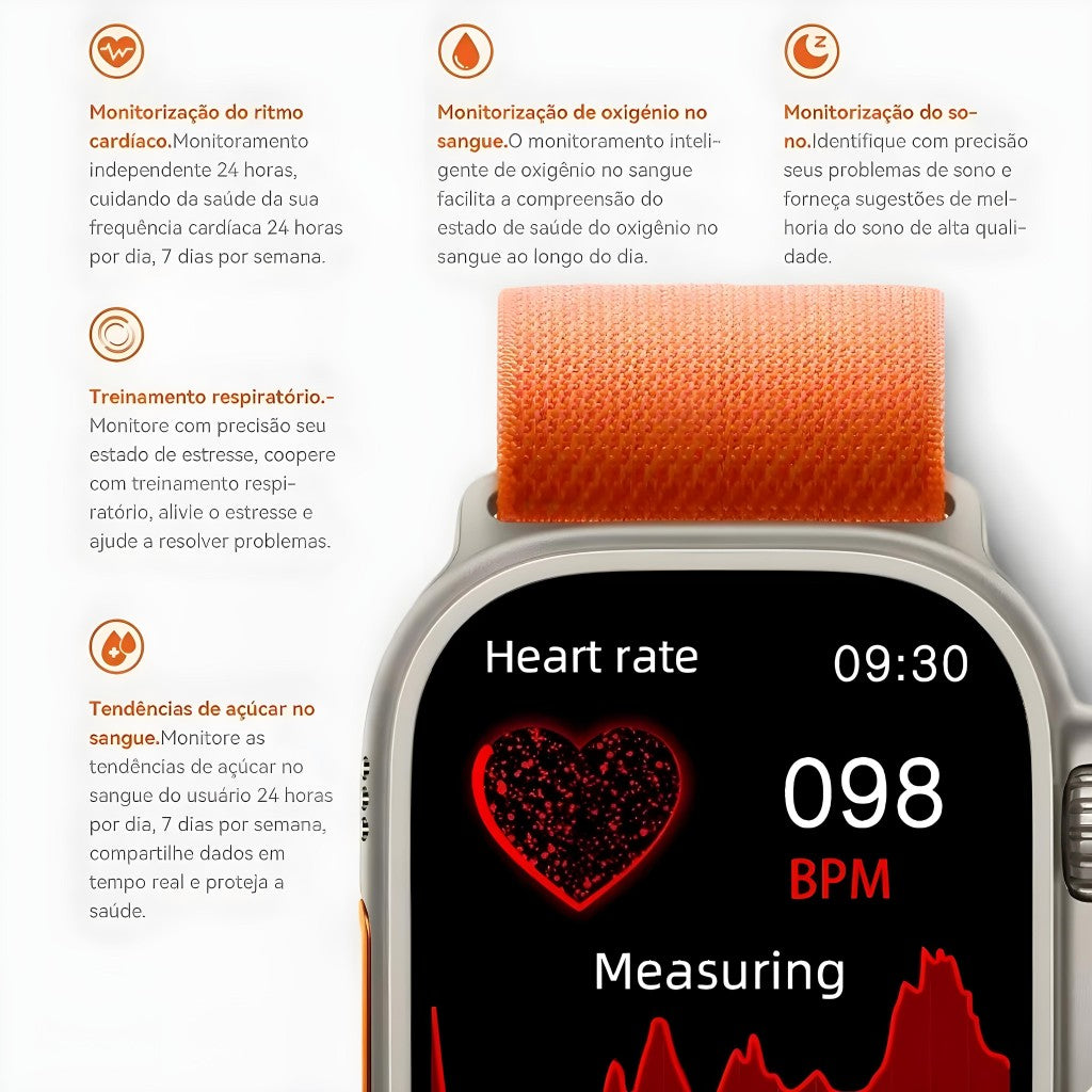 Smartwatch W68 Pro Max — NFC Integrado e Kit com 7 Pulseiras